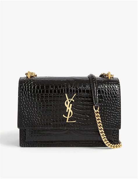 ysl croc embossed leather shoulder bag|Medium Sunset Croc.